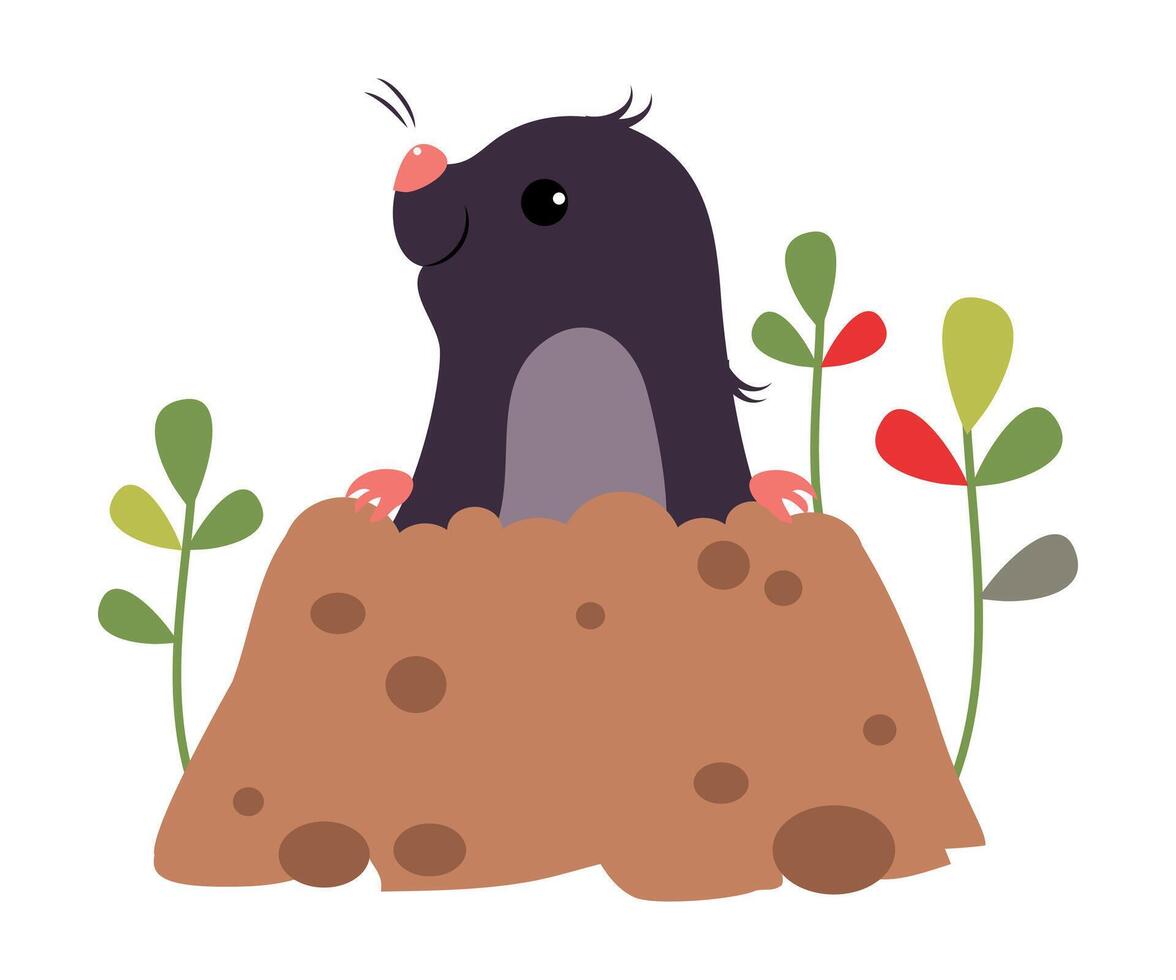 Funny Mole as Forest Animal Peeping Out from Earth Hole Illustration vector