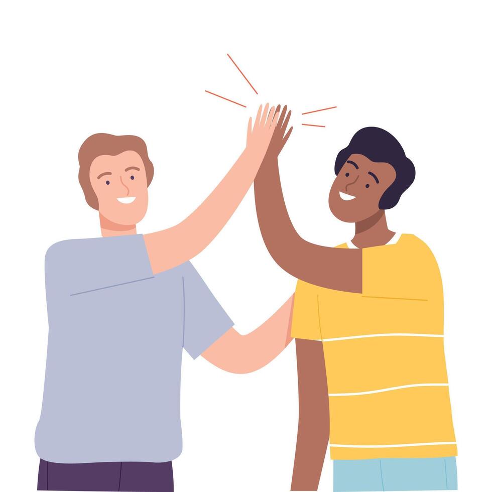 Smiling Male Sliding Hands as High Five Gesture Illustration vector