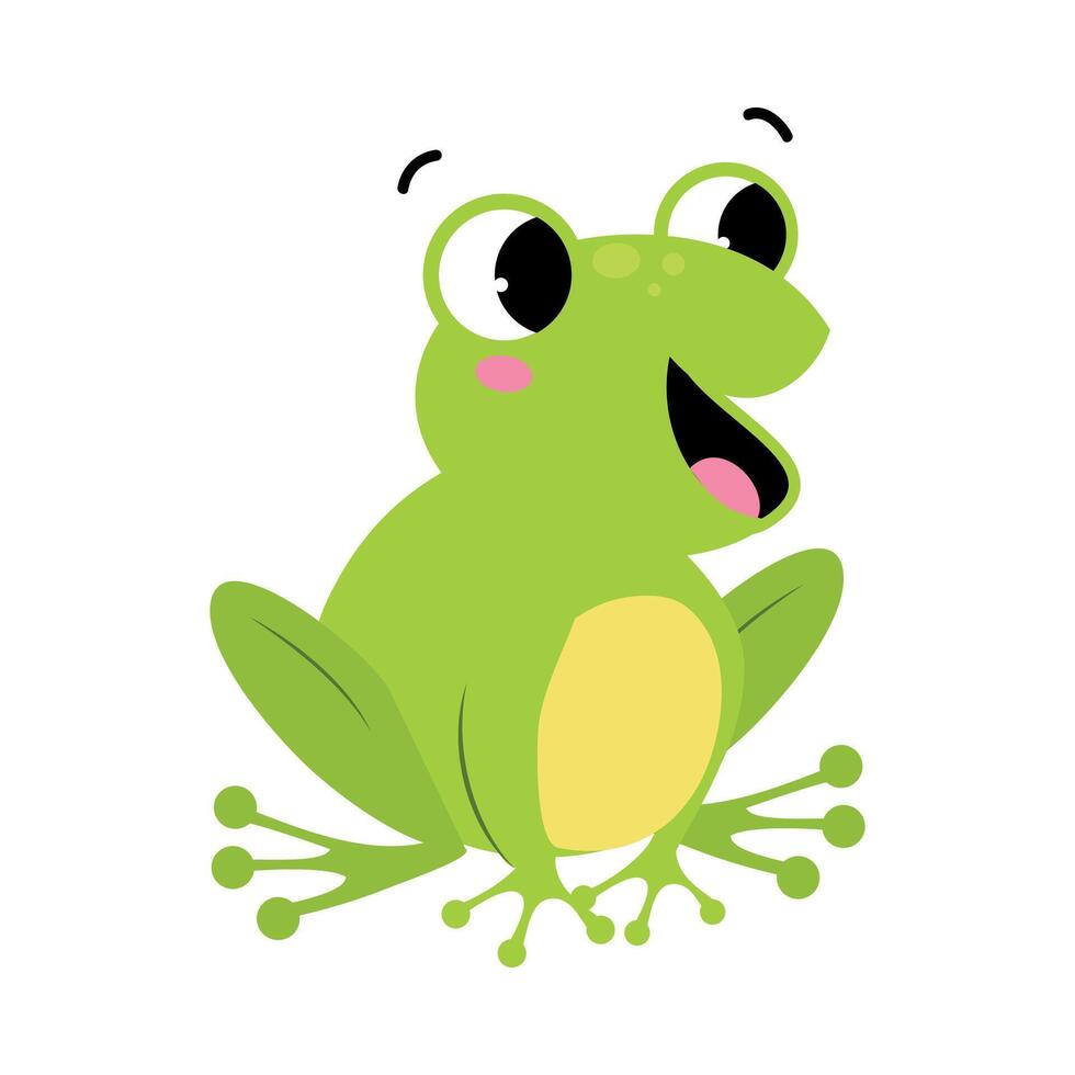 Green Frog with Protruding Eyes Sitting and Quacking Illustration vector