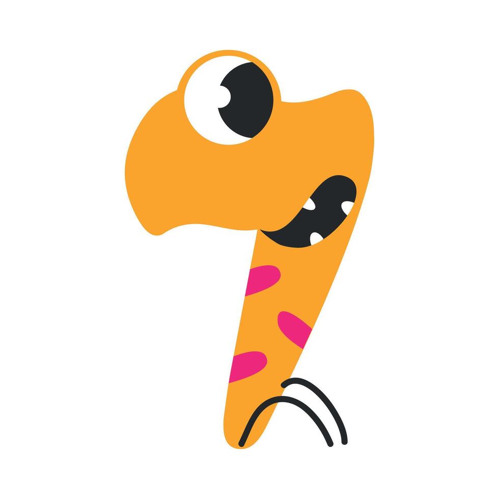 Number Seven Cute Monster, Funny Fantasy Creature Character, 7 Numeral, Mathematics, Learning Material for Kids Cartoon Style Illustration vector