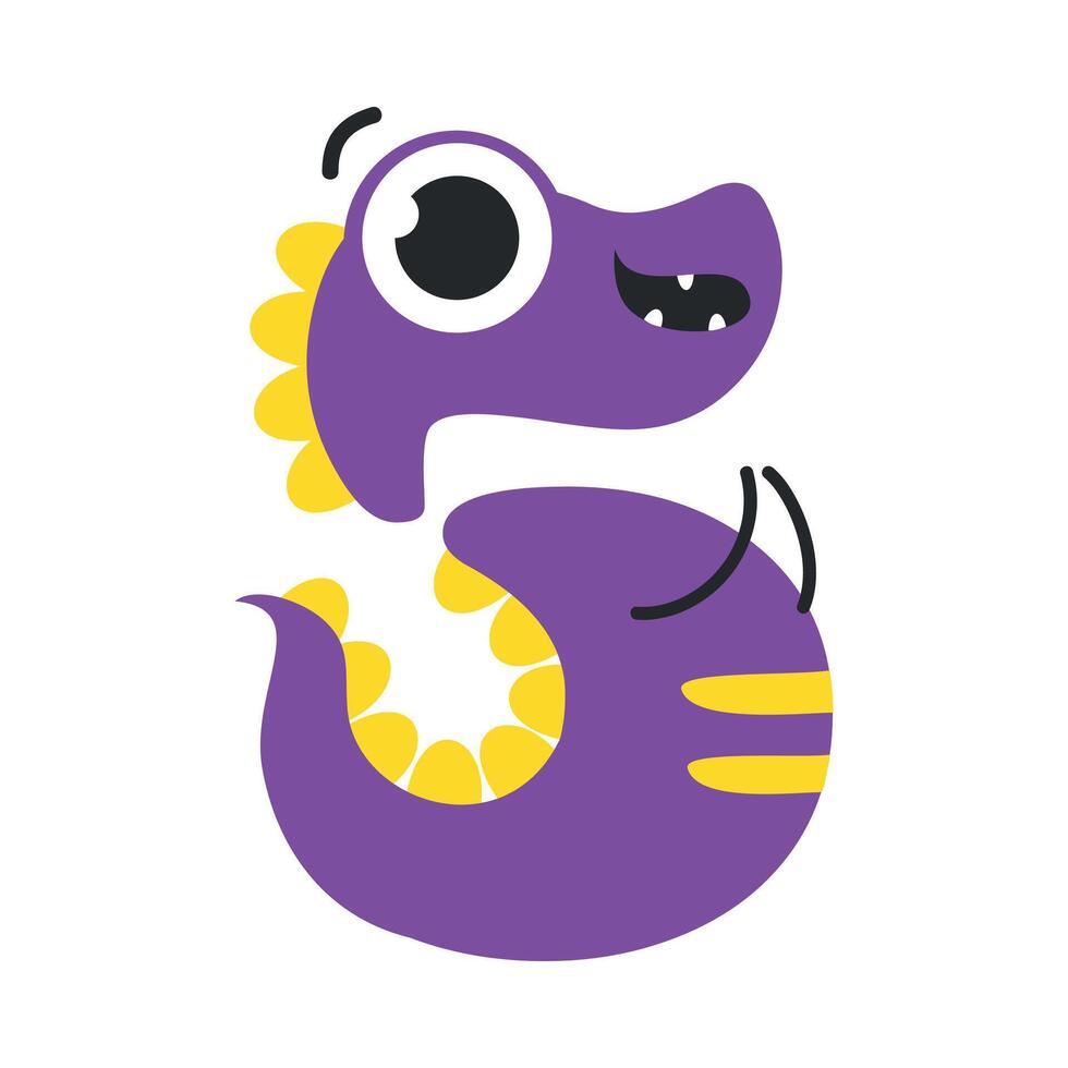Number Five Cute Purple Monster, Funny Fantasy Creature Character, 5 Numeral, Mathematics, Learning Material for Kids Cartoon Style Illustration vector