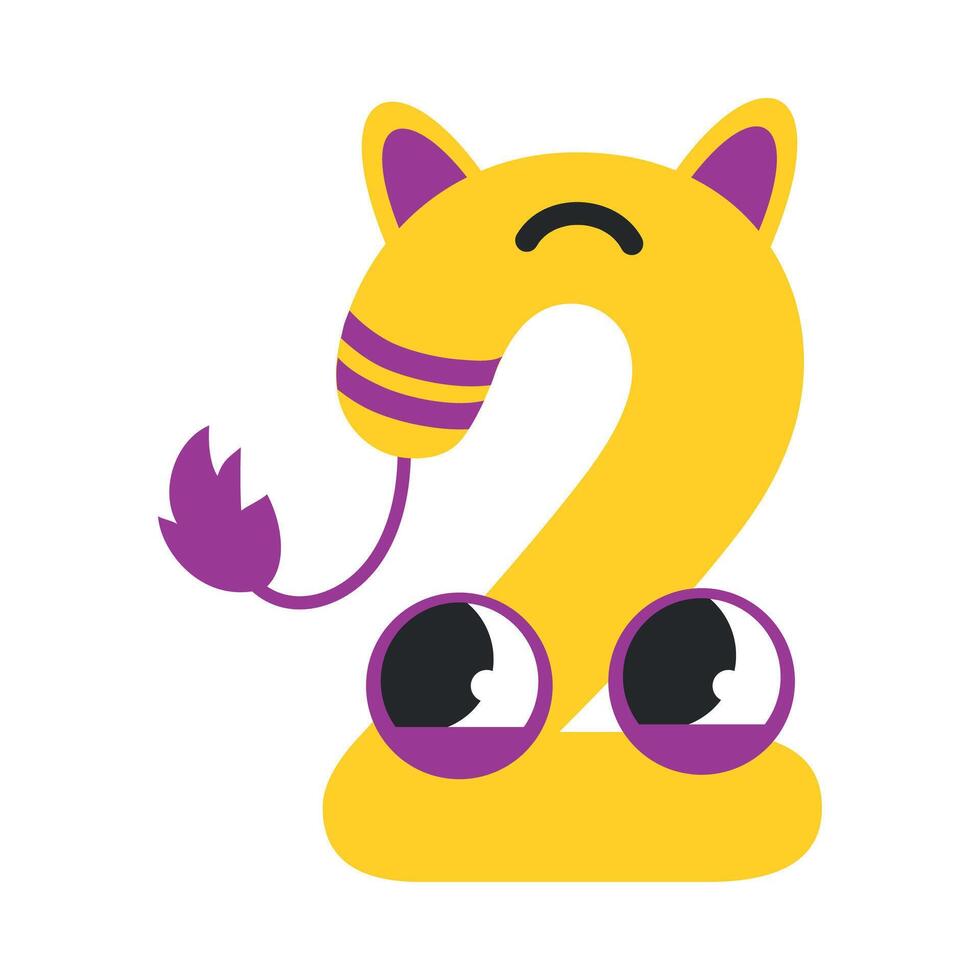 Number Two Cute Monster, Funny Fantasy Alien Character, Mathematics Symbol, Learning Material for Kids Cartoon Style Illustration vector