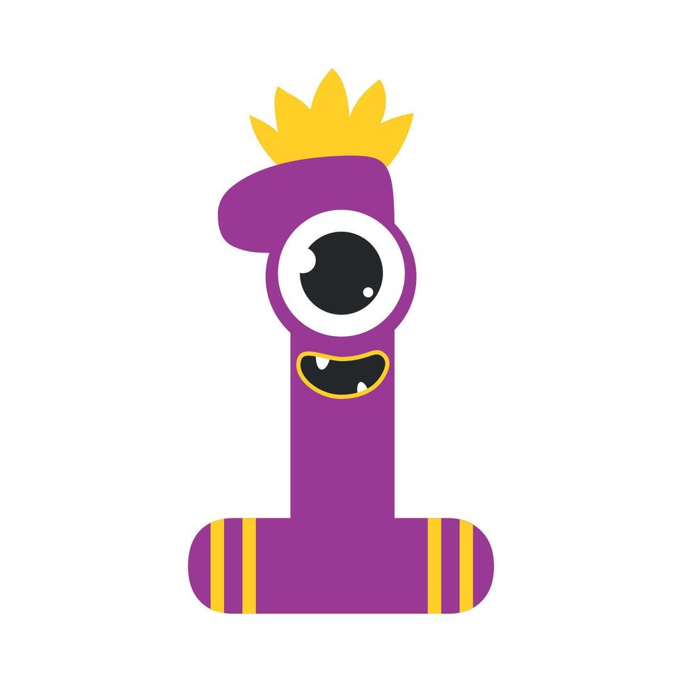Number One Cute Monster, Funny Fantasy Alien Character, Mathematics Symbol, Learning Material for Kids Cartoon Style Illustration vector
