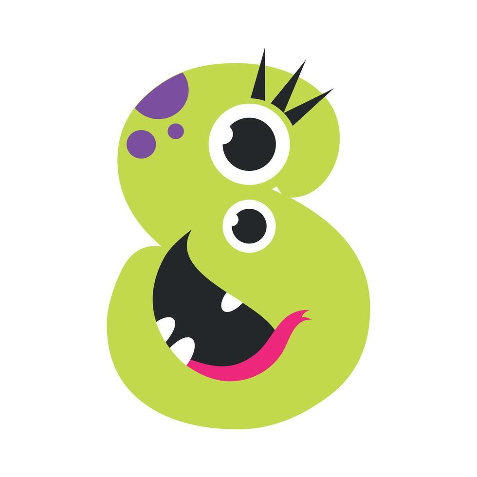 Number Eight Cute Monster, Funny Fantasy Creature Character, 8 Numeral, Mathematics, Learning Material for Kids Cartoon Style Illustration vector