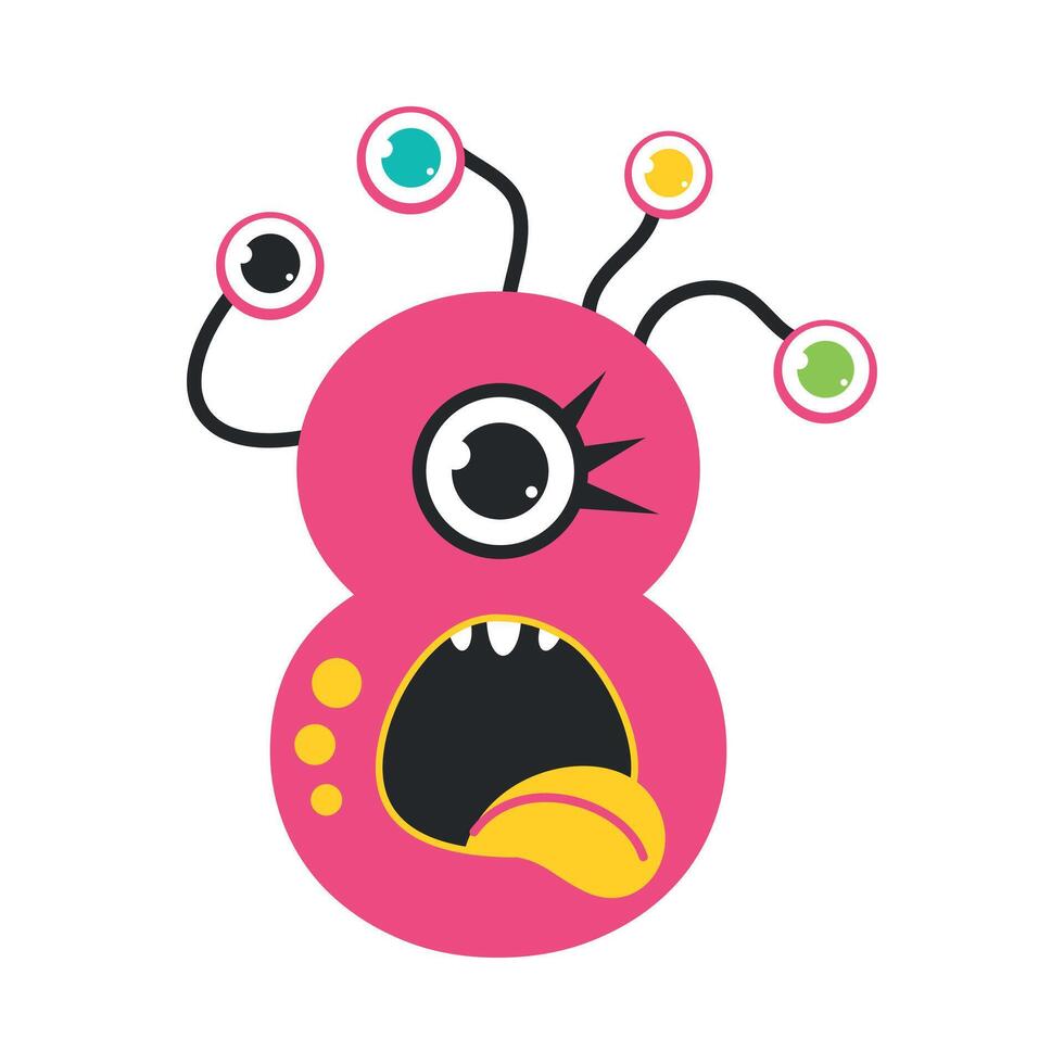 Number Eight Cute Monster, Funny Fantasy Alien Character, Mathematics Symbol, Learning Material for Kids Cartoon Style Illustration vector