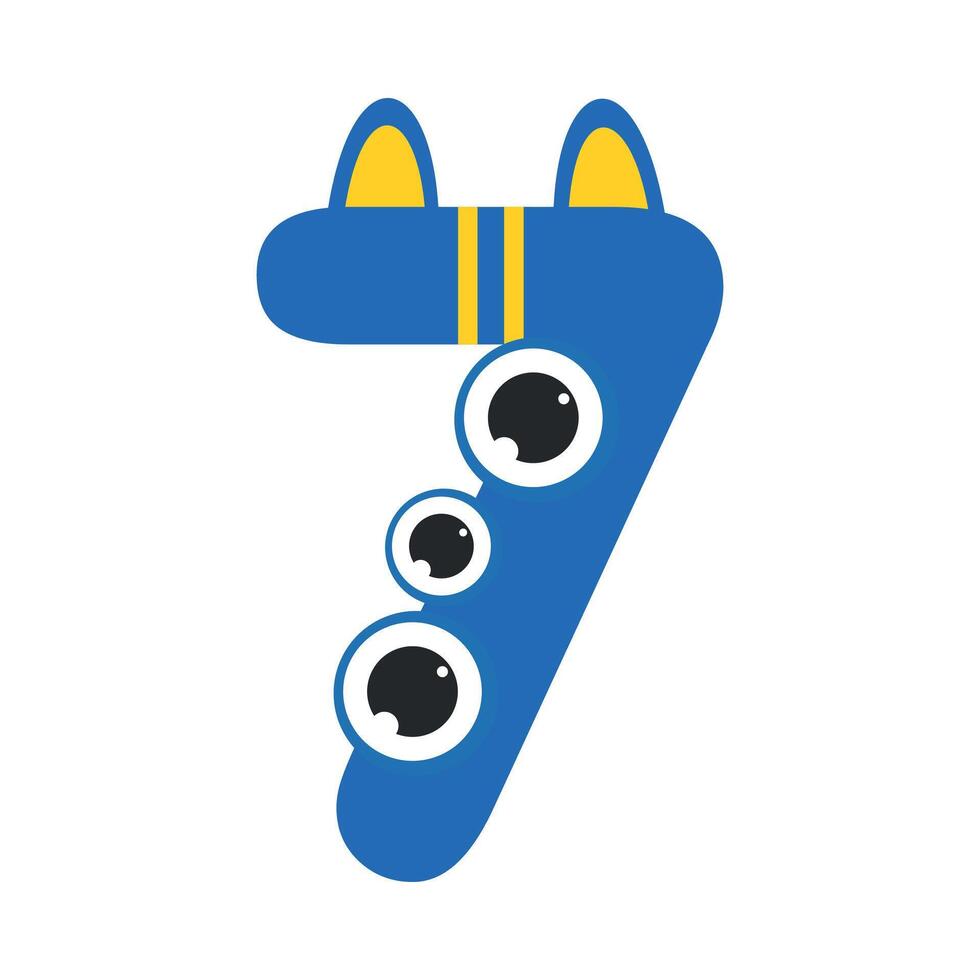 Number Seven Cute Monster, Funny Fantasy Alien Character, Mathematics Symbol, Learning Material for Kids Cartoon Style Illustration vector