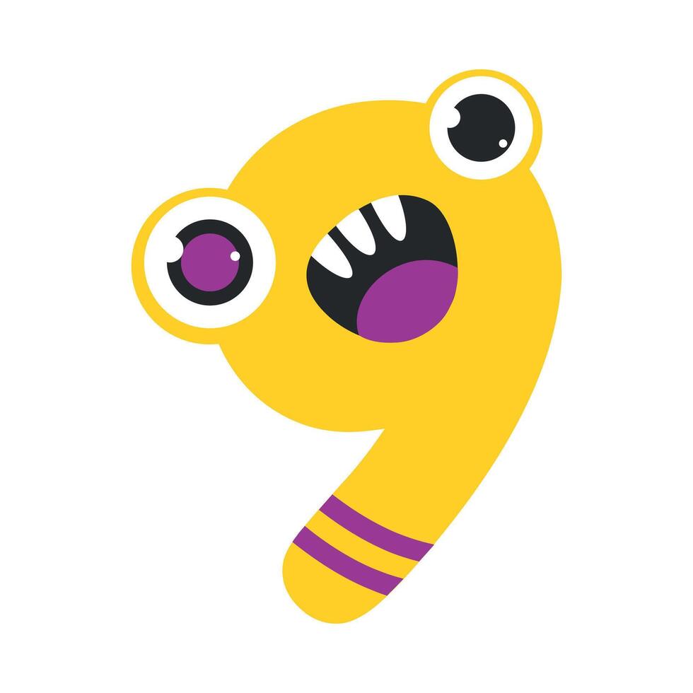 Number Nine Cute Monster, Funny Fantasy Alien Character, Mathematics Symbol, Learning Material for Kids Cartoon Style Illustration vector