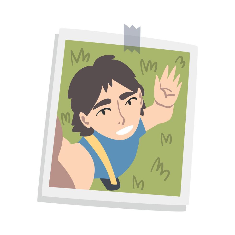 Happy Girl Face on Photographic Print or Selfie Picture Illustration vector