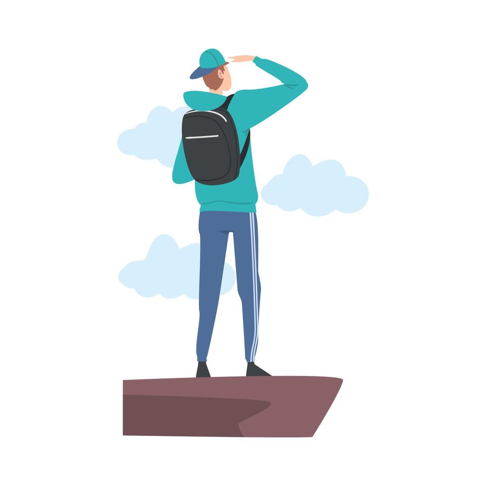 Standing at Cliff Male Looking Ahead as into Bright Future Illustration vector