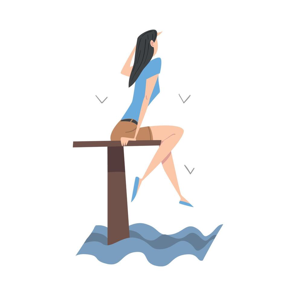 Sitting Female Looking Ahead as into Bright Future Illustration vector