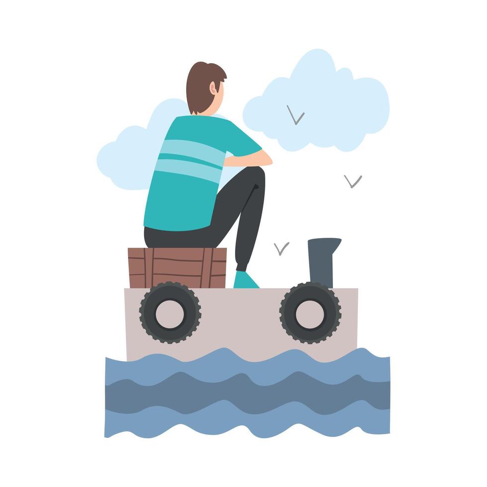 Male Sitting and Looking Ahead as into Bright Future Illustration vector