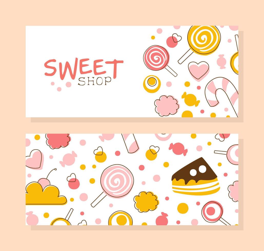 Sweet Shop Banner Templates Set, Banner, Tasty Desserts Menu, Candy Shop, Bakery Poster, Flyer, Brochure Design Illustration vector