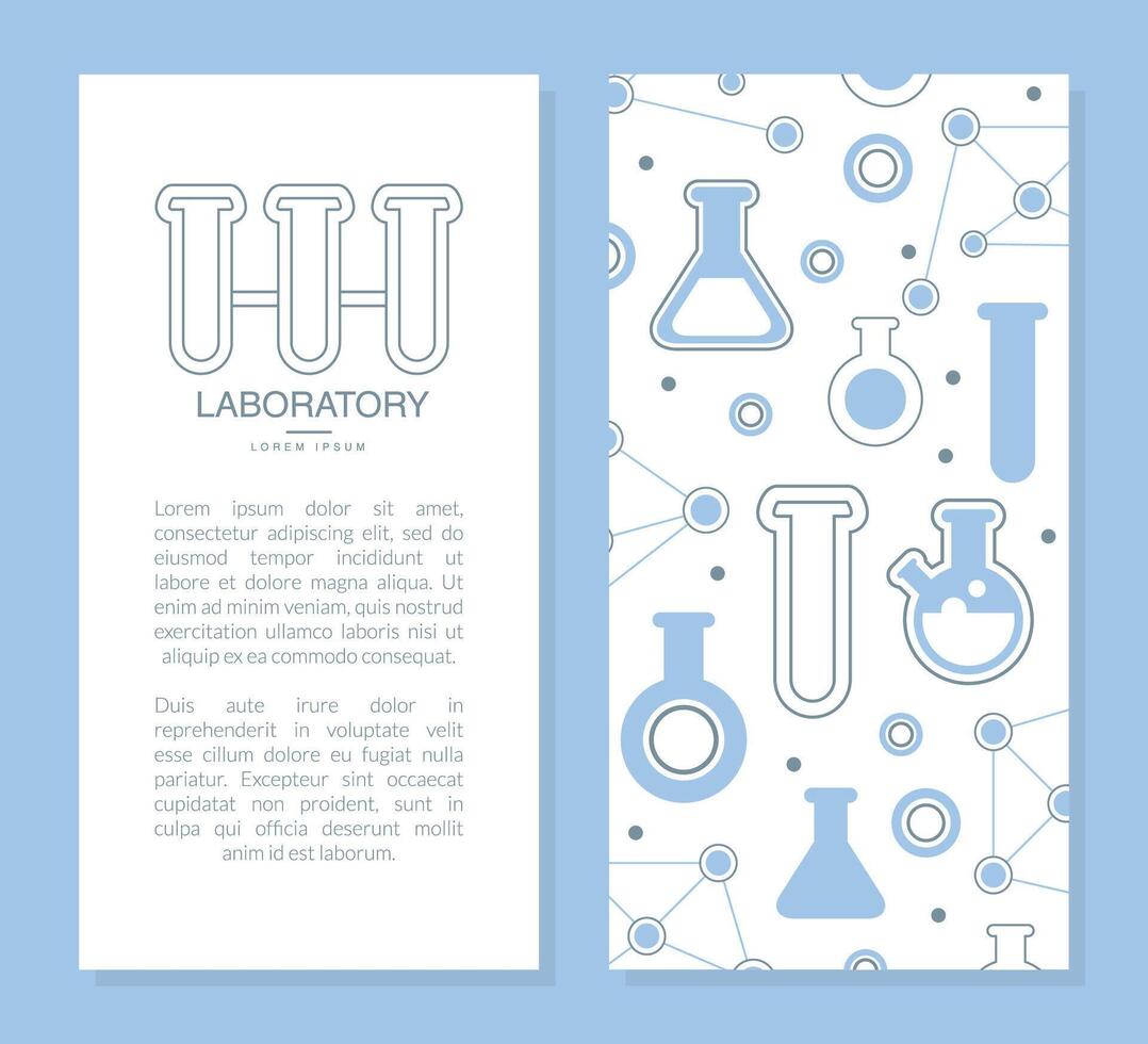 Laboratory Card Template with Space for Text, Banner, Poster, Flyer, Design with Lab Equipment Seamless Pattern Illustration vector