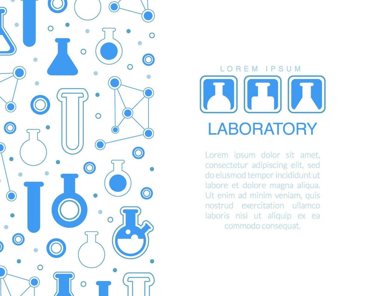 Laboratory Banner Template with Space for Text, Pharmacy, Chemistry Science, Medicine Poster, Card, Brochure Design with Lab Equipment Seamless Pattern Illustration vector