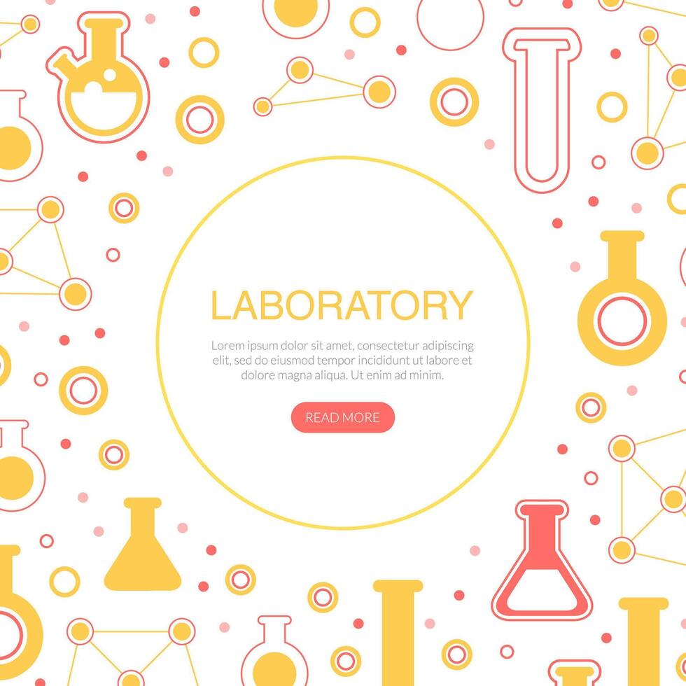 Laboratory Landing Page Template, Pharmacy, Chemistry Science, Medicine Webdite Interface with Lab Equipment Seamless Pattern Illustration vector
