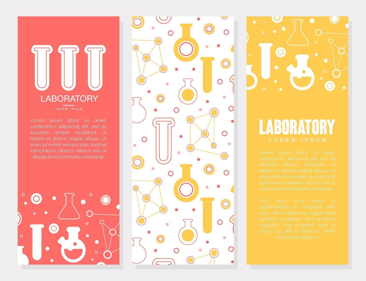Laboratory Vertical Banner Templates Set, Pharmacy, Chemistry, Science, Medicine Poster, Flyer Design Illustration vector