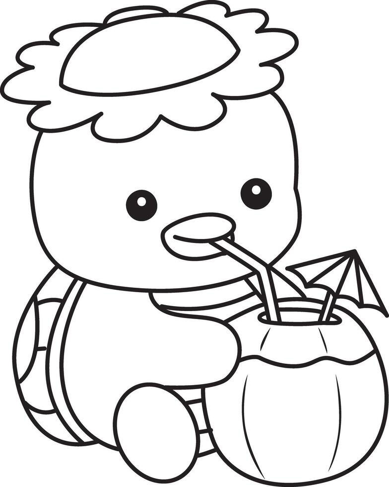 Outline of kappa drinking a coconut drink. Coloring pages of cute kappa. vector