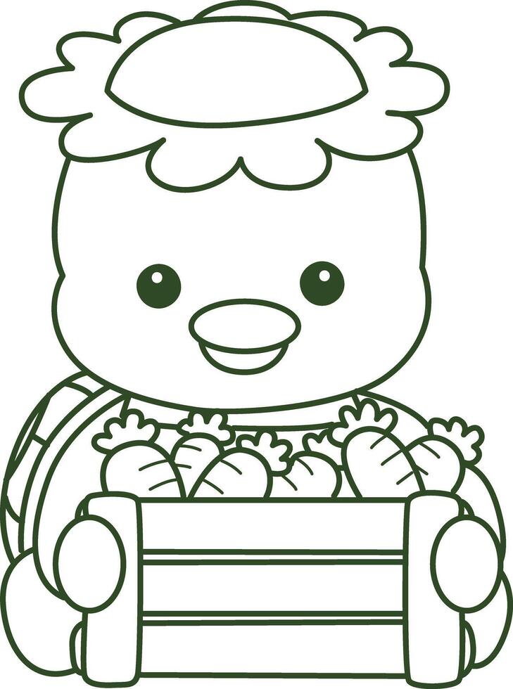 Outline of kappa bring a lot of carrot. Coloring pages of cute kappa. vector