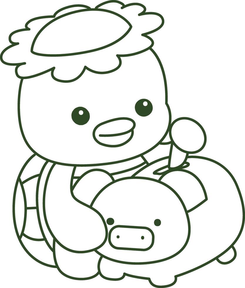 Outline of kappa savings money in the piggy bank. Coloring pages of cute kappa. vector