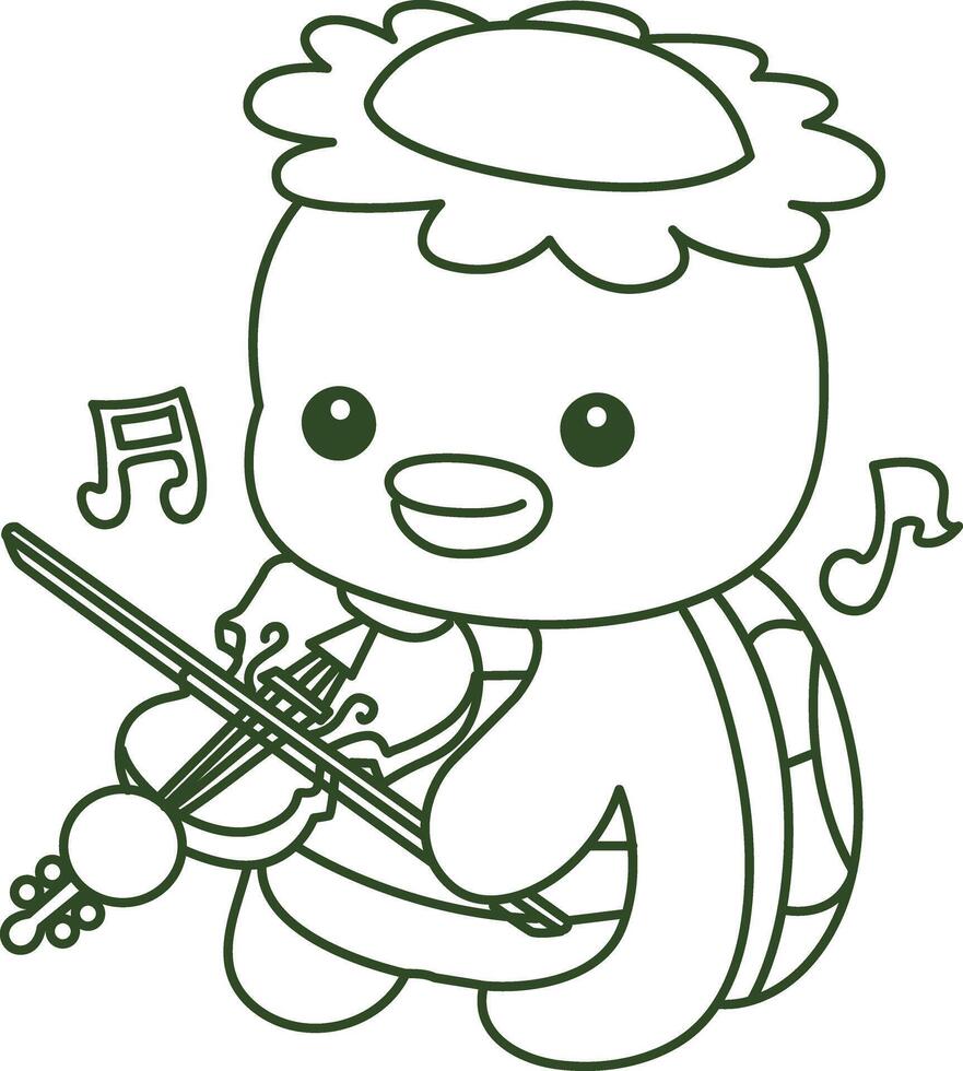 Outline of kappa playing a violin. Coloring pages of cute kappa. vector