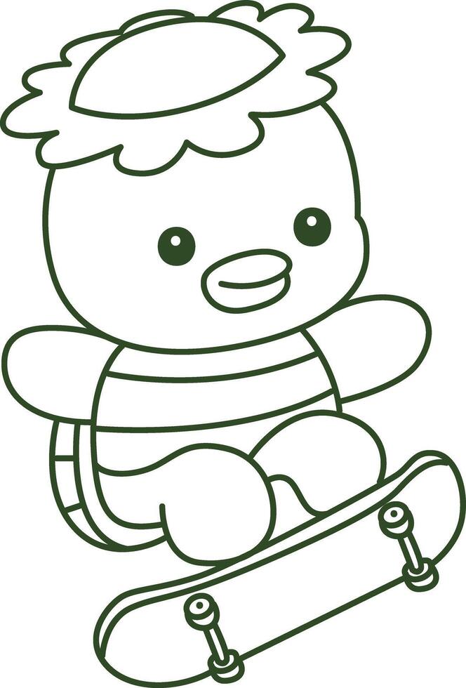 Outline of kappa playing a skateboard. Coloring pages of cute kappa. vector