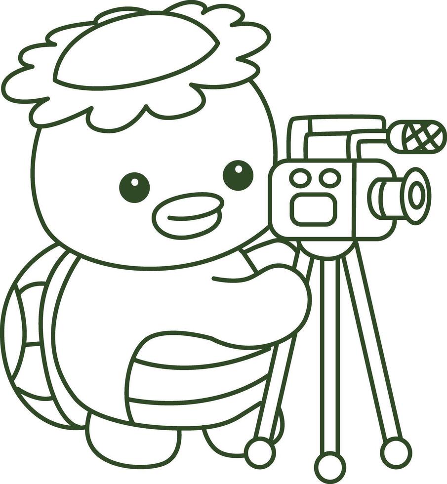 Outline of kappa making content with camera. Coloring pages of cute kappa. vector