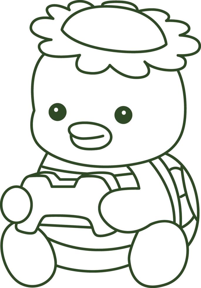Outline of kappa playing a game. Coloring pages of cute kappa. vector