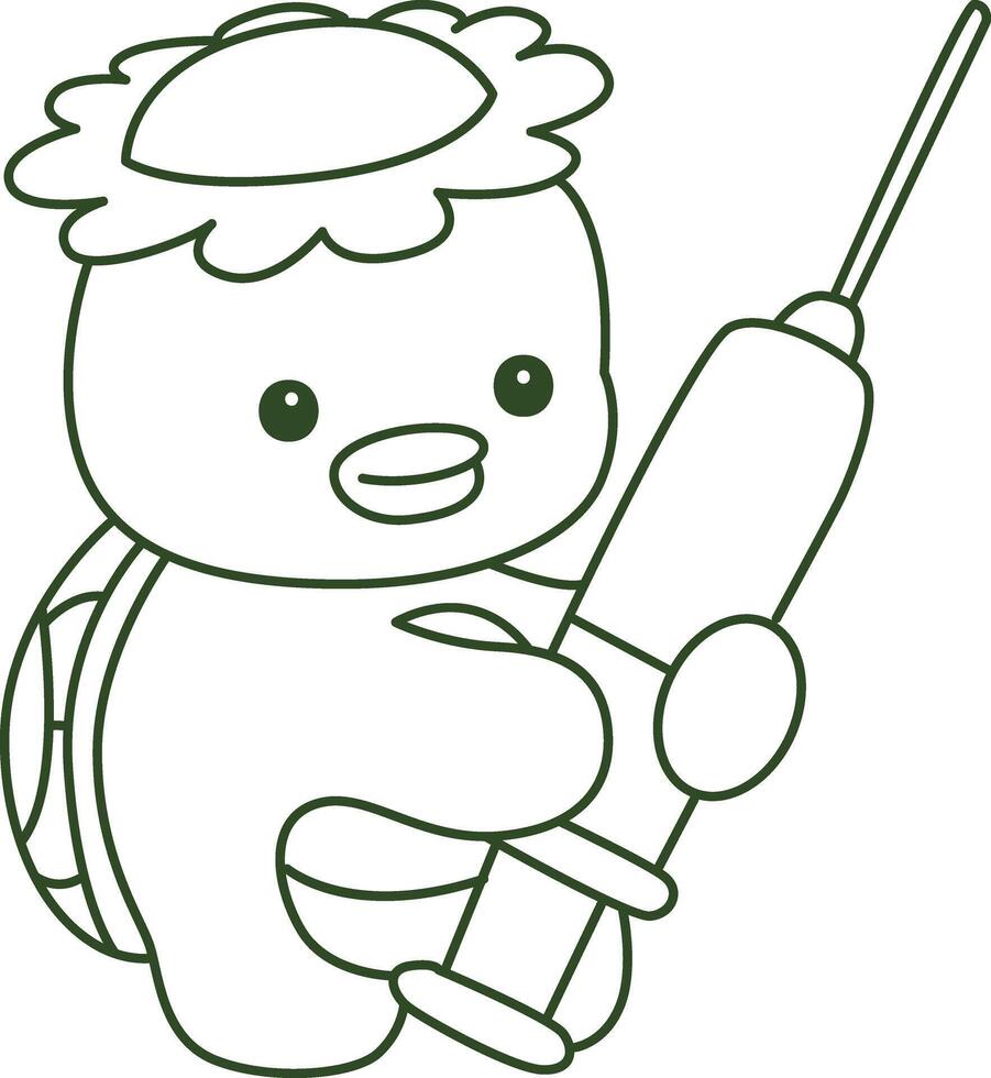 Outline of kappa bring a syringe. Coloring pages of cute kappa. vector