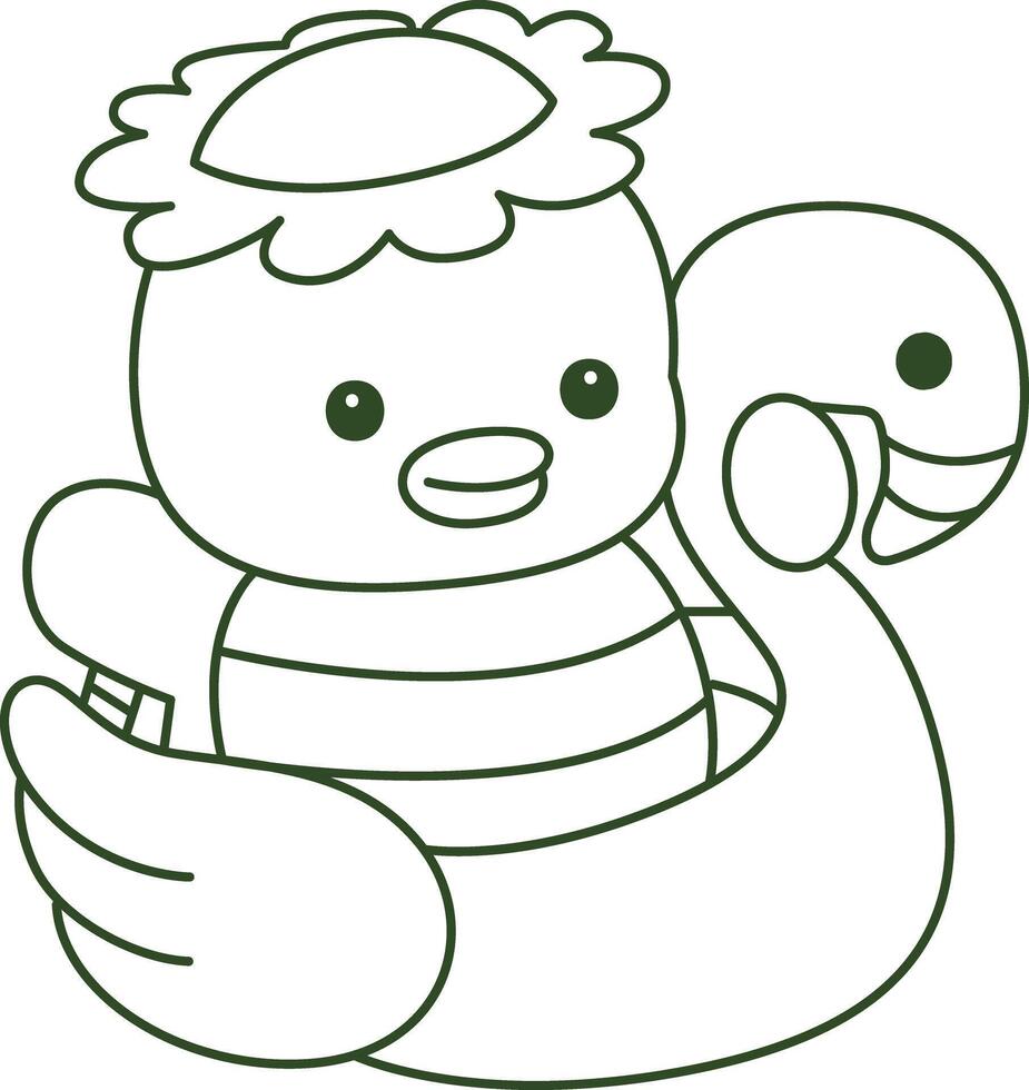 Outline of kappa stuck in the flamingo tire. Coloring pages of cute kappa. vector