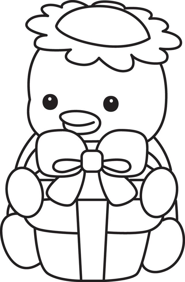 Outline of kappa bring a gift box. Coloring pages of cute kappa. vector