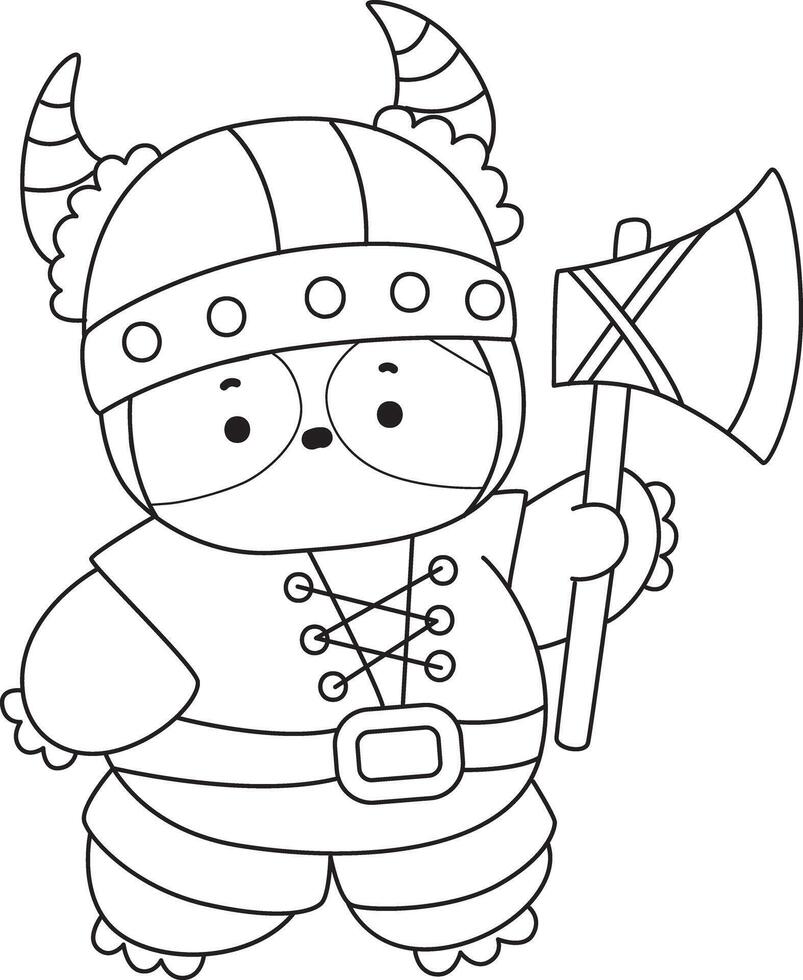 Outline of sloth wearing a viking costume. Coloring pages of cute sloth. vector