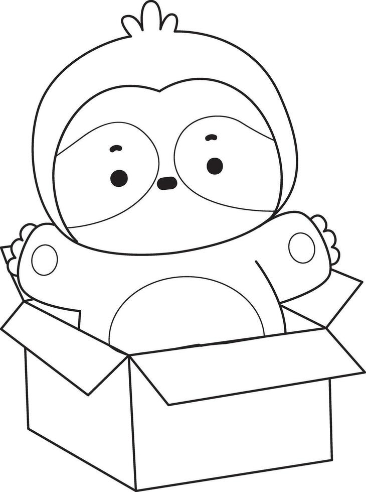 Outline of sloth stuck in the box. Coloring pages of cute sloth. vector
