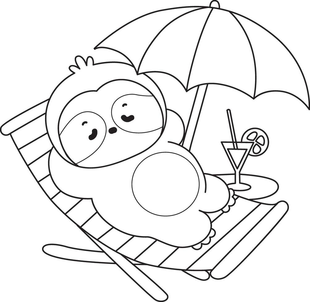 Outline of sloth laying in the beach. vector