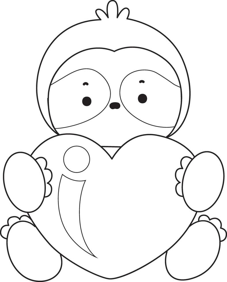 Outline of sloth bring a love sign. Coloring pages of cute sloth. vector