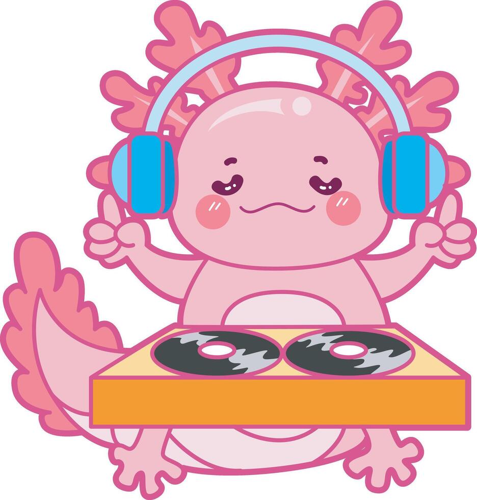 Axolotl playing a disc in the pub. Illustration of cute axolotl activities icon. vector