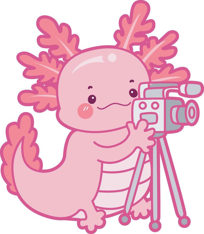 Axolotl making content with camera. Illustration of cute axolotl activities icon. vector