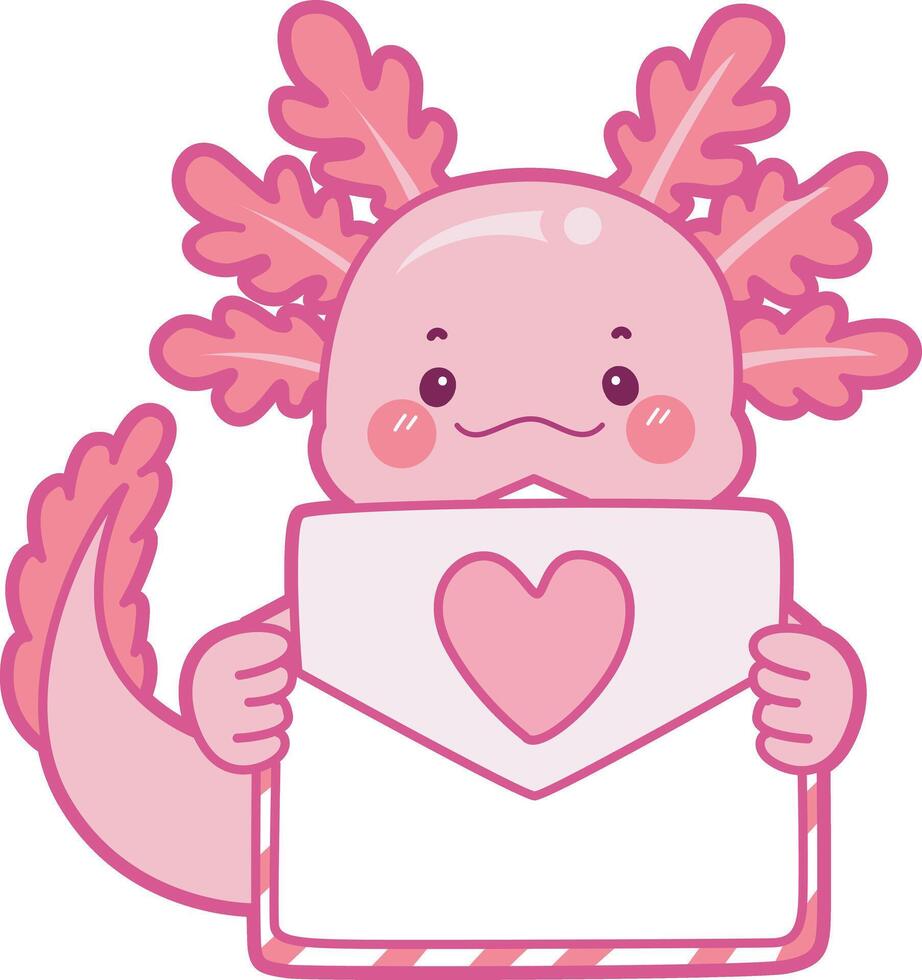 Axolotl bring a love letter. Illustration of cute axolotl activities icon. vector