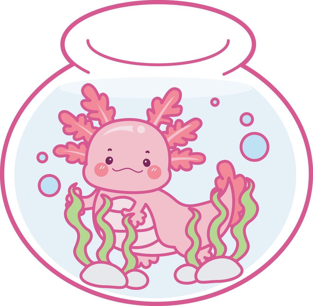 Axolotl in the aquarium. Illustration of cute axolotl activities icon. vector