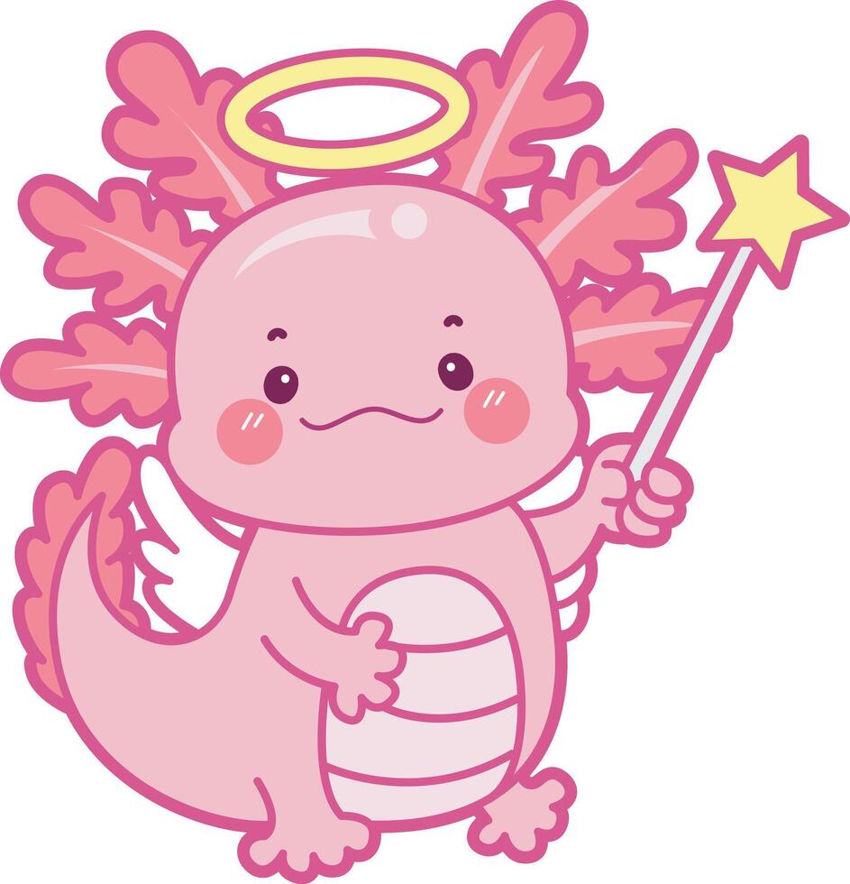Axolotl like a fairy. Illustration of cute axolotl activities icon. vector