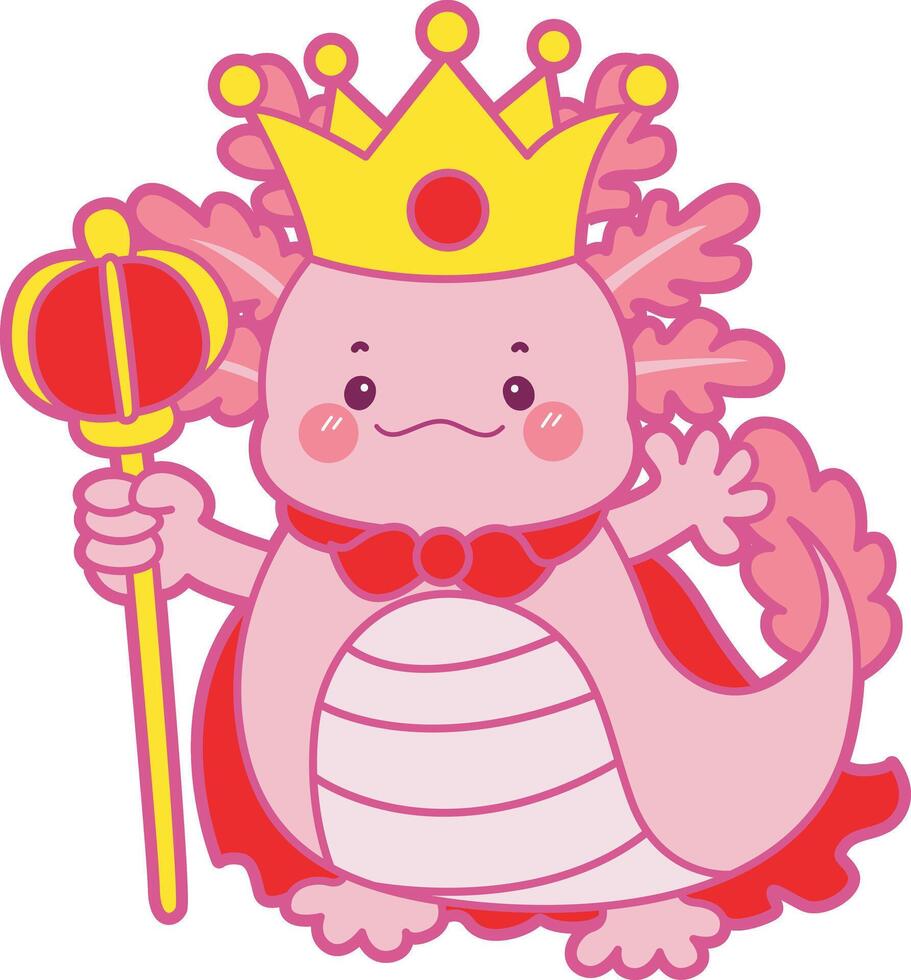 Axolotl like a prince. Illustration of cute axolotl activities icon. vector