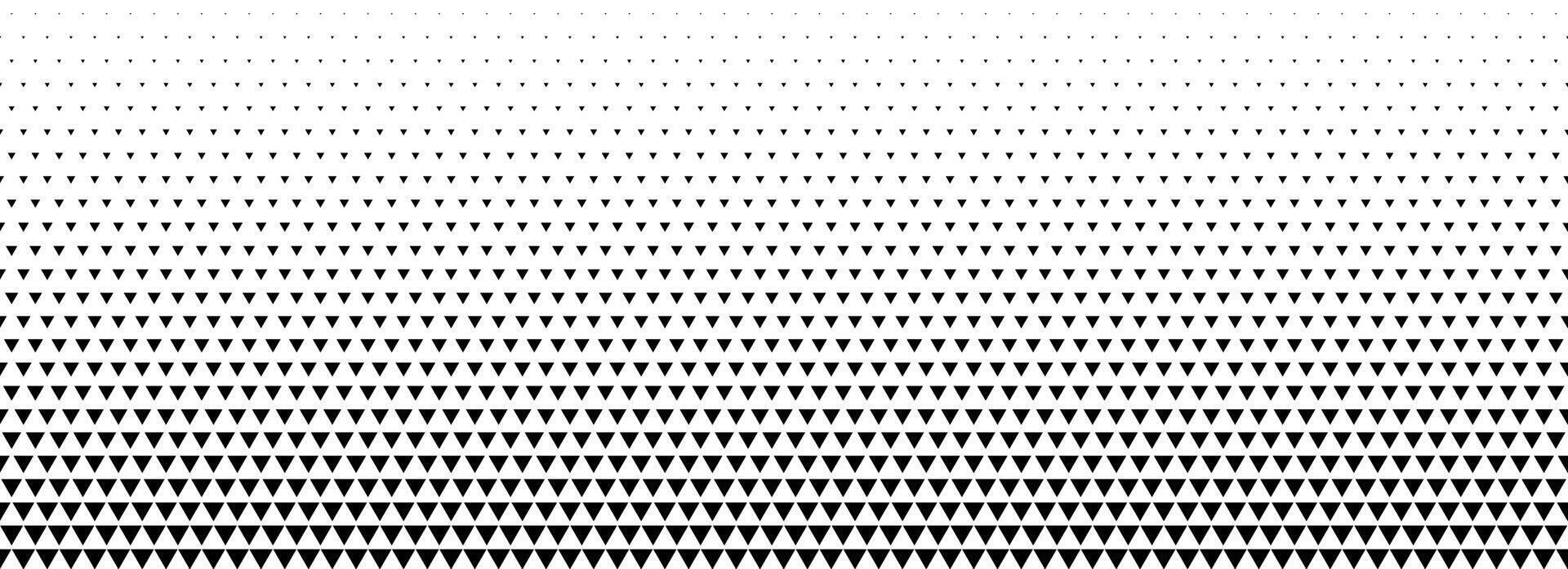 Fading triangle halftone gradient texture. Black abstract geometric background. Tech triangular halfton gradation pattern. Vanishing mosaic arrow wallpaper for poster, banner, booklet. vector