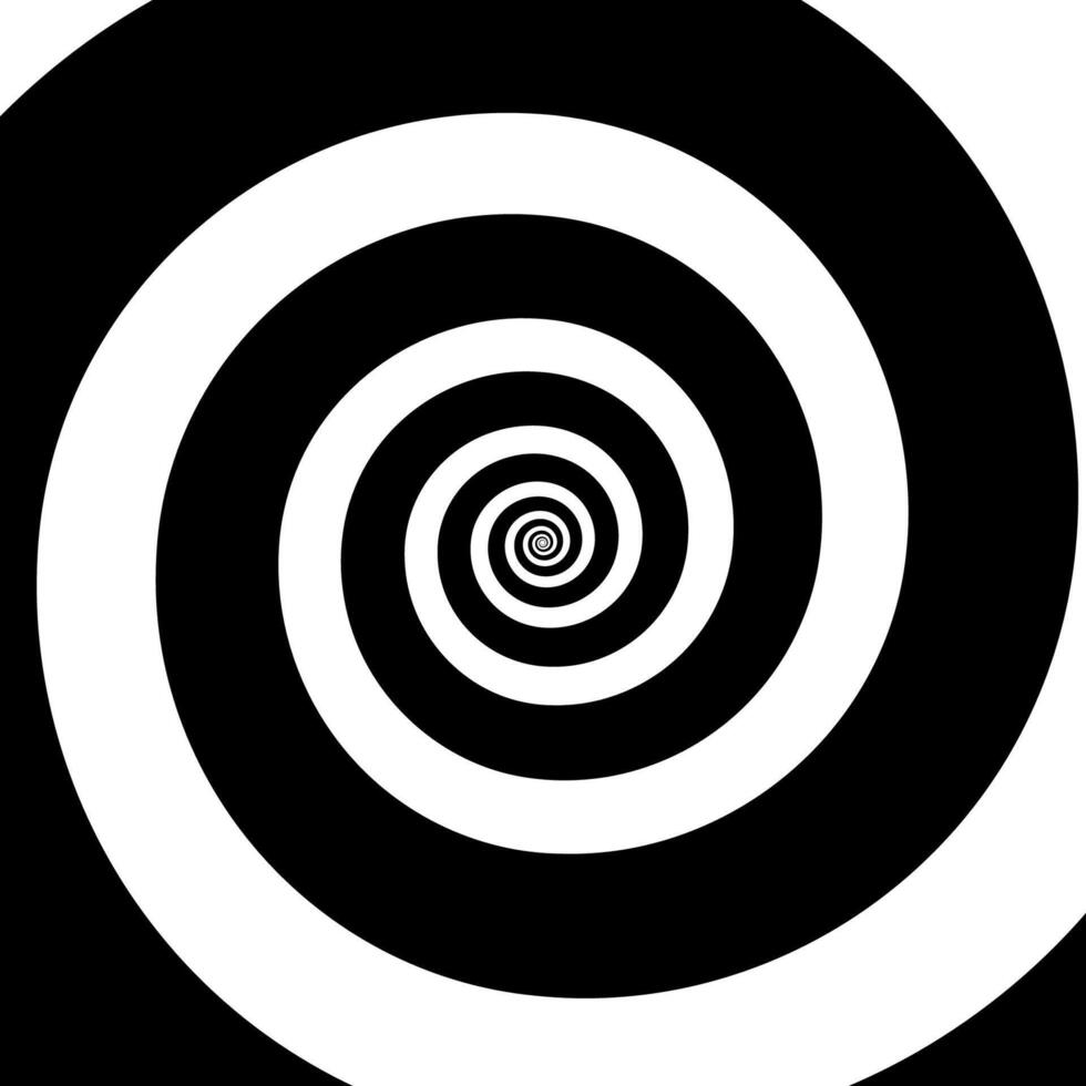 Hypnotic spirals background. Radial optical illusion. Black and white swirl tunnel wallpaper. Spinning concentric curves. Vortex or whirlpool design for poster, banner, flyer. vector