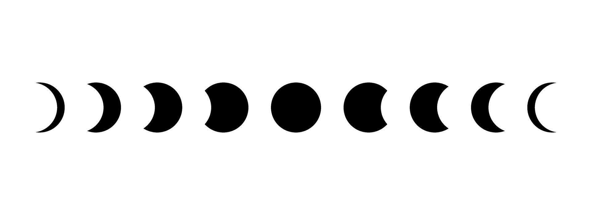 Full moon eclipse concept illustration. Set of moon phases or stages. Total sun eclipse and lunar cycle. Black and white elements collection for poster, banner, collage, brochure, cover, tattoo vector