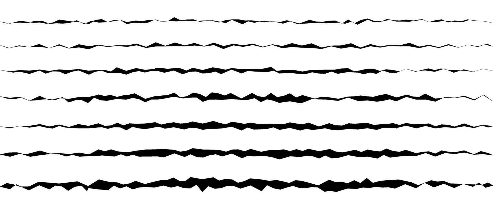Jagged uneven lines set. Black scribble stroke collection. Grunge wavy zig zag border stripes bundle. Edgy rough scribble design elements pack for poster, banner, booklet, brochure, decoration vector