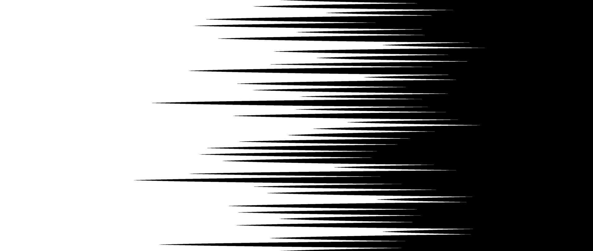 Straight speed lines repeating pattern. Black and white horizontal stripes gradient. Abstract fast effect texture. Comic cartoon rays and beams wallpaper or banner, poster, book. vector