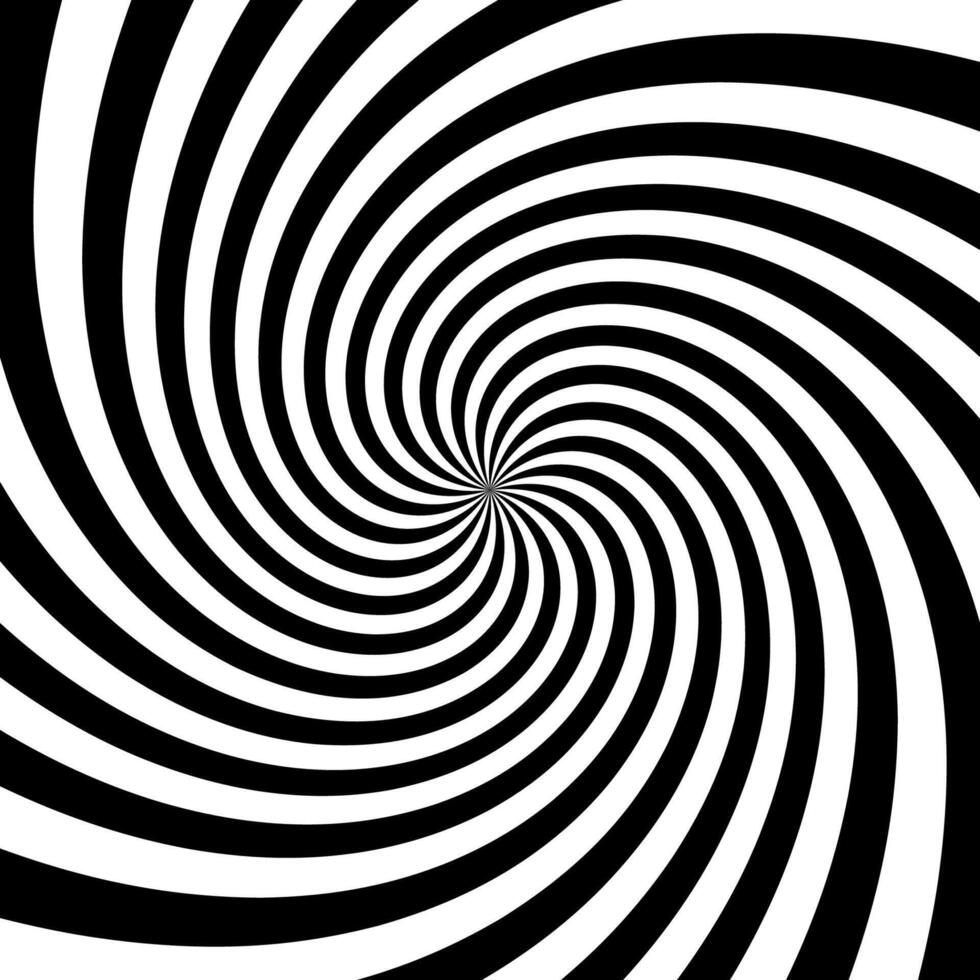Hypnotic spinning vortex background. Radial optical illusion. Black and white swirl wallpaper. Rotating concentric curves. Whirlpool design for poster, banner, flyer. vector