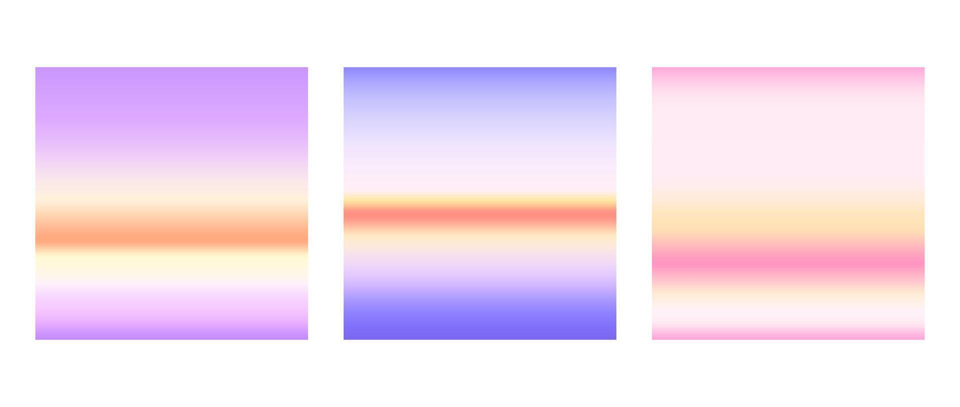 Sunrise or sunset colorful gradients background set. Smooth blurred wallpaper set in pink, blue, orange purple colors. Abstract beach and sea or ocean horizon backdrop. vector