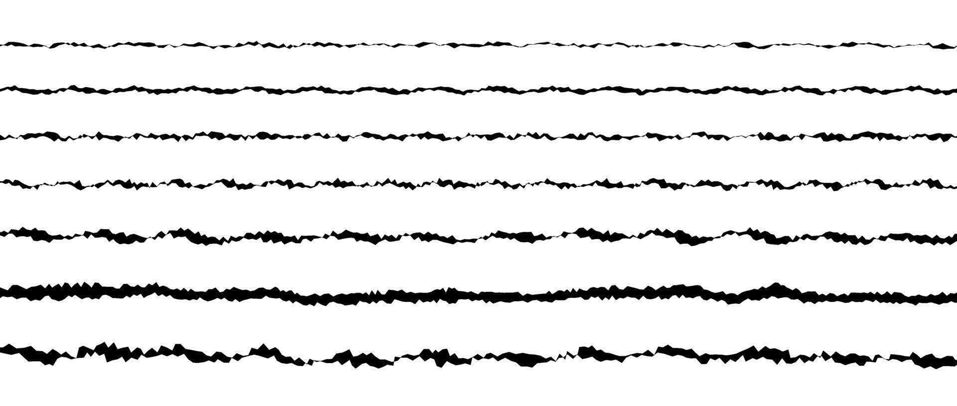 Jagged wave lines set. Black scribble stroke border collection. Grunge wavy zig zag stripes bundle. Edgy rough scribble design elements pack for poster, banner, booklet, brochure, decoration. vector