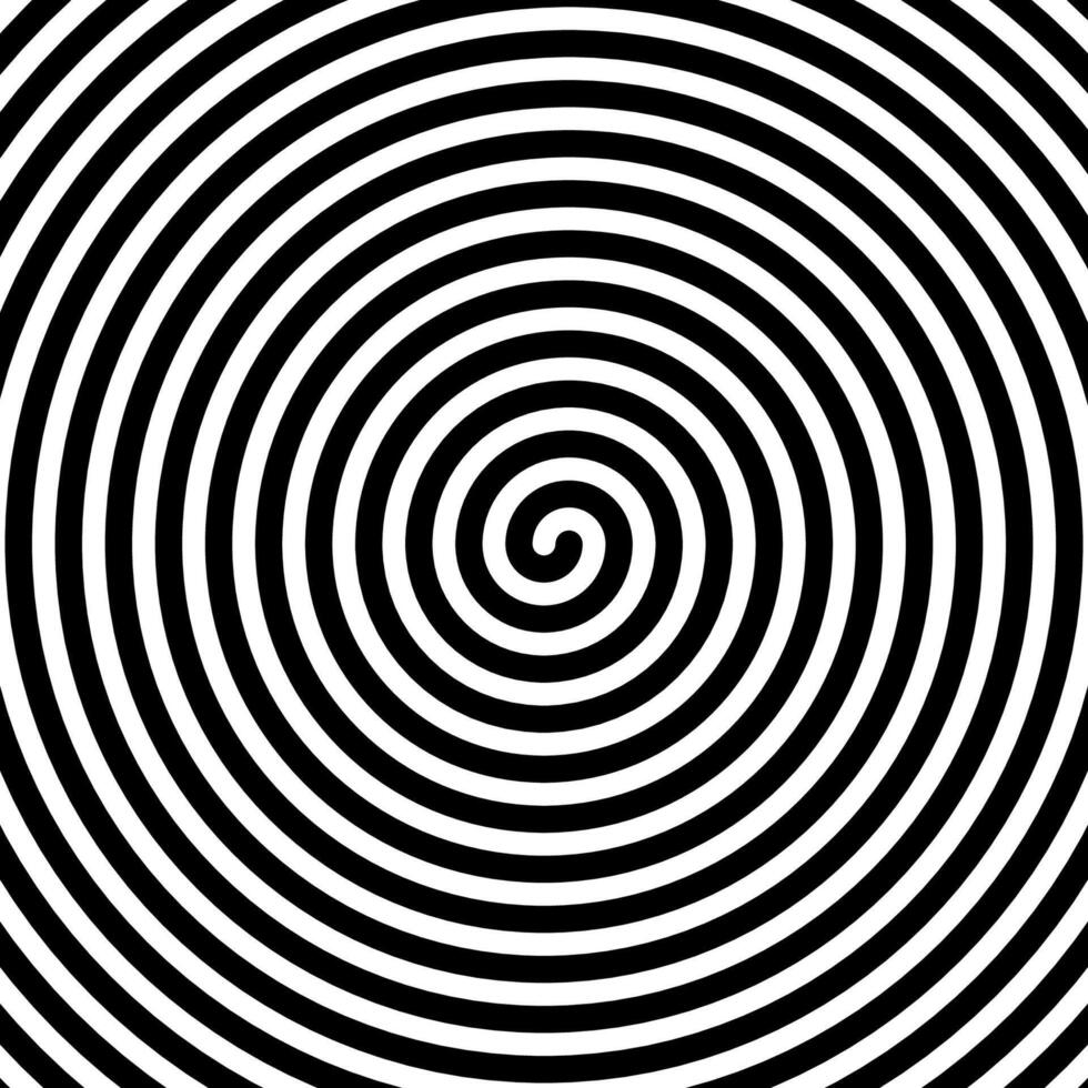 Hypnotic spirals background. Radial optical illusion. Black and white swirl tunnel wallpaper. Spinning concentric circles. Vortex or whirlpool design for poster, banner, flyer. vector