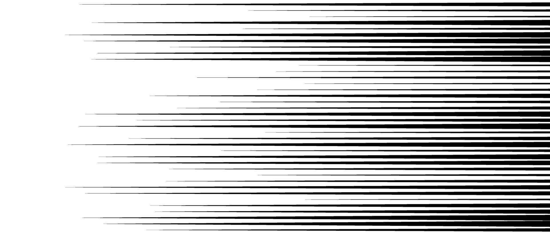 Straight speed lines repeating pattern. Black and white horizontal stripes gradient. Abstract fast effect texture. Comic cartoon rays and beams wallpaper. Pop art background vector